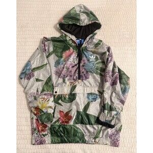 adidas Floral Print Gray Pullover Hoodie Drawstring Men’s Size M
